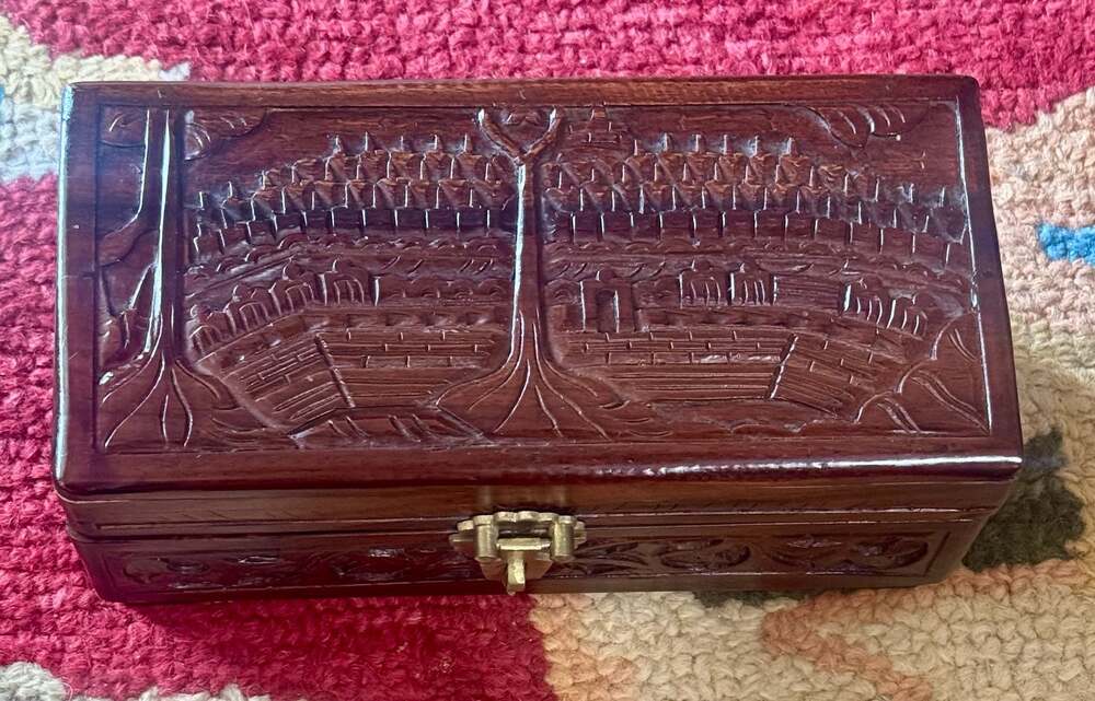 Vintage Hand-carved Chinese Rosewood Jewelry Box w/ Velvet lined Interior & Slid
